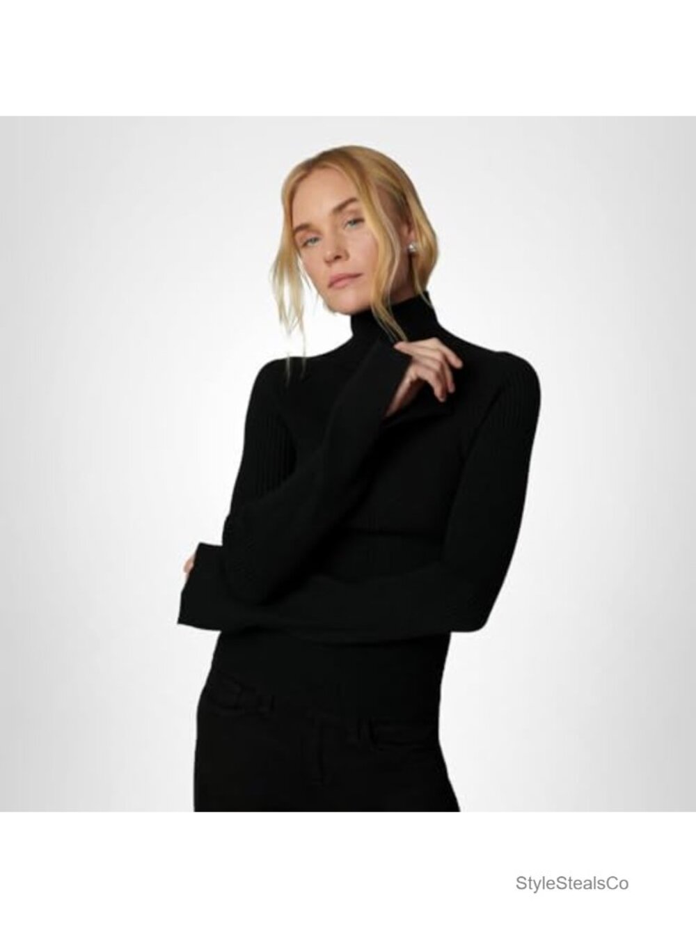Funnel Neck Turtleneck Pullover Sweater Rib Knit Fitted